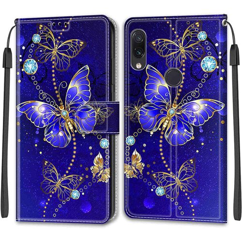 Coque Xiaomi Redmi Note 7 Pro/Note 7/Note 7s, tui Housse En Cuir Coque Antichoc Flip Case Fonction Support Housse Avec Fentes De Cartes Magntique Portefeuille Protection Case Papillon 2