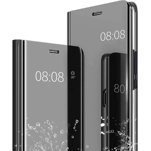 Coque Xiaomi Redmi Note 9 Pro/Note 9s/9 Pro Max, Smart View Miroir Case Cuir Flip Anti-Empreintes Makeup Fonction Stand. Noir