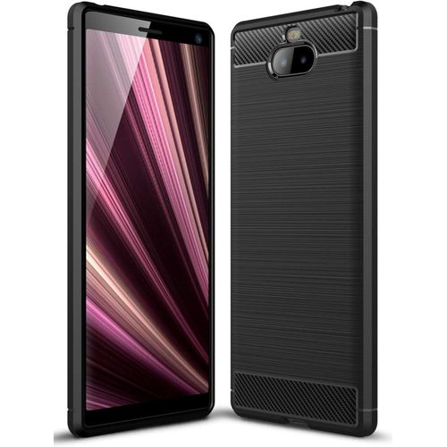Coque Xperia 10 Plus, Etui De Protection En Tpu Ultra-Mince Souple Et Lger Avec Conception En Fibre De Carbone Pour Sony Xperia 10 Plus - Noir
