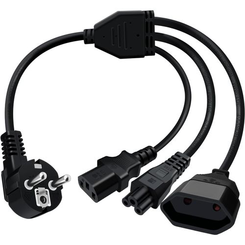 Cordon Alimentation 3 Broches 10A 250V Cable C13 Splitter Contact de Protection de Cble Type F (CEE 7/4) vers Prise C13+C5+Euro, pour Une Utilisation en Intrieur TV, PC, Moniteur (0.5m)