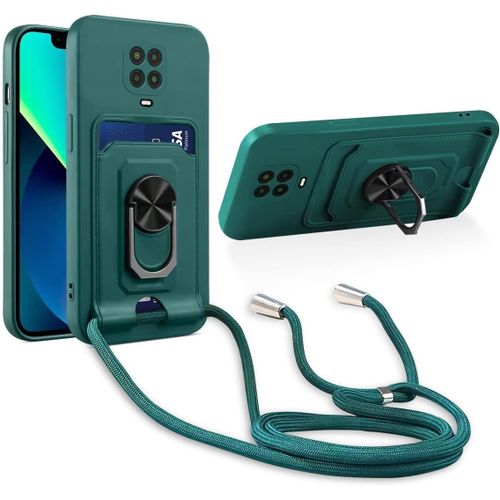 Cordon De Coque Compatible Avec Xiaomi Redmi Note 9 Pro/Note 9s/Note 9 Pro Max,[Bquille 360 Rotatif] [Fentes Pour Cartes] Antichoc Rglable Lanyard Silicone Case - Vert