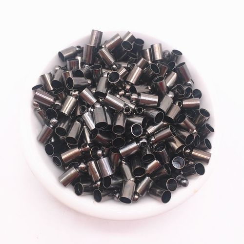 Cordon Rond En Cuir, Noir Pistolet, 4x9mm, Fermoir  Capuchon Pour Choisir Les Accessoires De Bijoux, Ensemble D'accessoires De Collier, 100 Pices