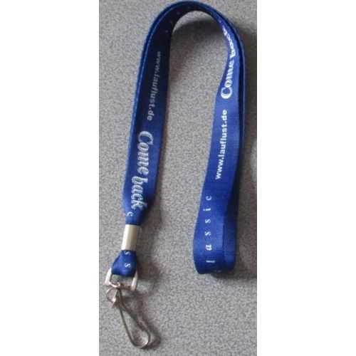 Cordon Tour De Cou/Dragonne D'environ 37cm Form D'une Partie Bleue (Largeur 2cm) Ferme Par Un Anneau Mtallique Et Un Mousqueton De 4cm-Inscription Come Back Classic De Lauflust