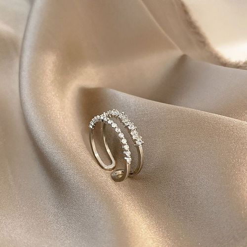 Coren Micro-Incrust Zircon Bague Double Couche Femelle Ins Mode Niche Design Sens Anneau Anneau Net Rouge Temprament Main Bijoux-Jz272 Argent-Ouverture Rglable