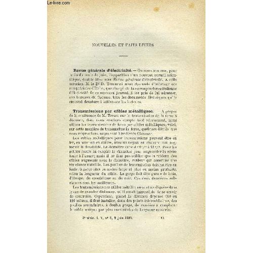 Cosmos - Les Mondes N 5 - Revue Gnrale D lectricit, Transmissions Par Cables Mtalliques, Dgradation De La Brique, Accumulateurs lectriques, Rails En Papier, Rflexions Sur Un Point De(...)   de COLLECTIF 