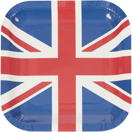 Costume And Party Store Lot De 8 Assiettes Carres En Carton Motif Union Jack Rouge Blanc Bleu