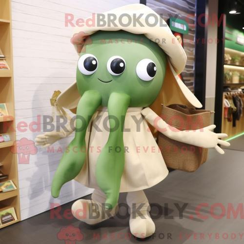 Costume De Mascotte Redbrokoly De Calmar Olive Habill D Un Chemisier Et De Sacs Fourre-Tout