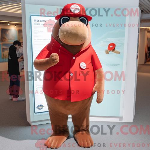 Costume De Mascotte Redbrokoly De Morse Rouge Habill D Un Pantalon Chino Et D pingles  Chapeau