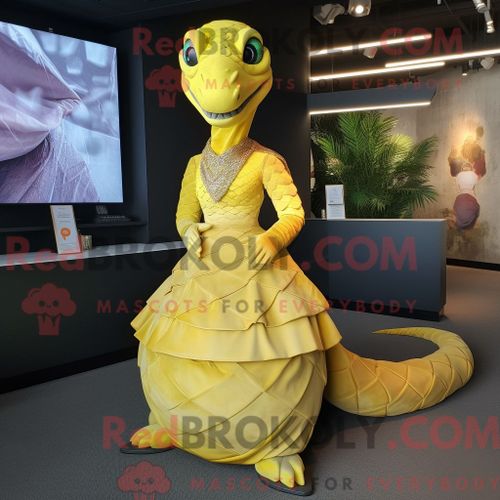 Costume De Mascotte Redbrokoly De Python Jaune Citron Habill Avec Une Robe Taille Empire Et Des Broches