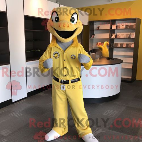 Costume De Mascotte Redbrokoly De Python Jaune Habill D Une Chemise Henley Et D pinglettes