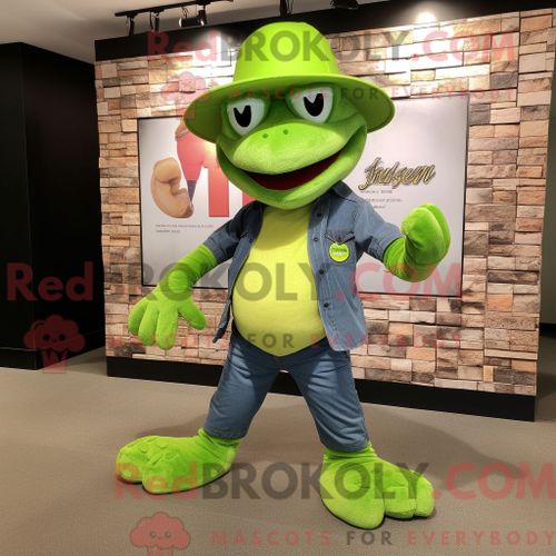 Costume De Mascotte Redbrokoly De Python Vert Citron Habill D Un Jean Boyfriend Et D pingles  Chapeau