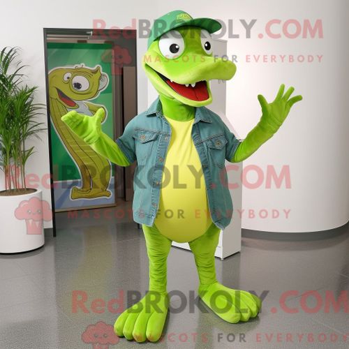 Costume De Mascotte Redbrokoly De Python Vert Citron Habill D Un Jean Boyfriend Et D pingles  Chapeau