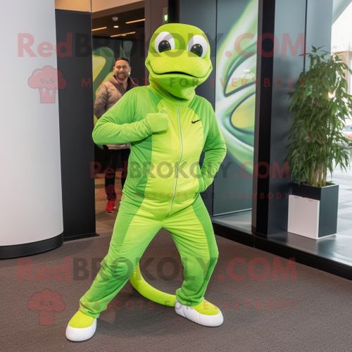 Costume De Mascotte Redbrokoly De Python Vert Lime Habill D'un Jogging Et D'une Pochette