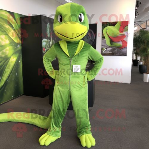 Costume De Mascotte Redbrokoly De Python Vert Lime Habill D'un Jogging Et D'une Pochette