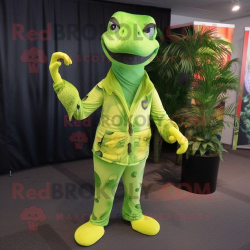 Costume De Mascotte Redbrokoly De Python Vert Lime Habill D'un Jogging Et D'une Pochette