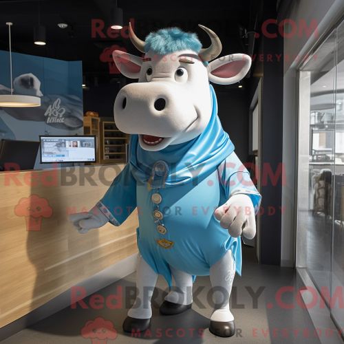 Costume De Mascotte Redbrokoly De Taureau Bleu Ciel Habill D Une Robe Portefeuille Et De Cravates
