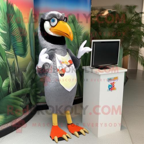 Costume De Mascotte Redbrokoly De Toucan Argent Habill D'une Robe Droite Et De Lunettes De Soleil