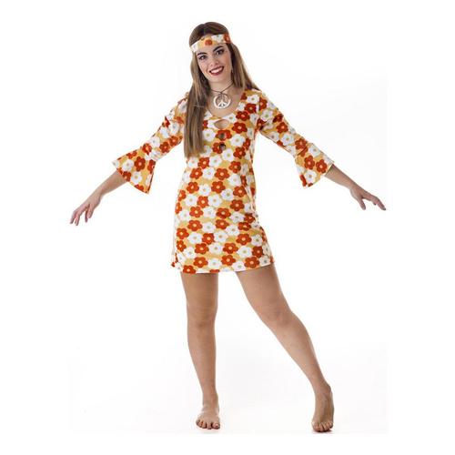 Costume Hippie Robe Orange  Fleurs Pour Femme