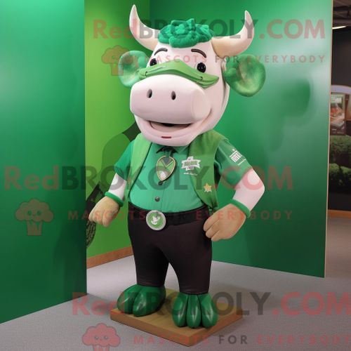 Costume Mascotte Redbrokoly De Taureau Vert Habill D Un T-Shirt Et D pingles  Cravate