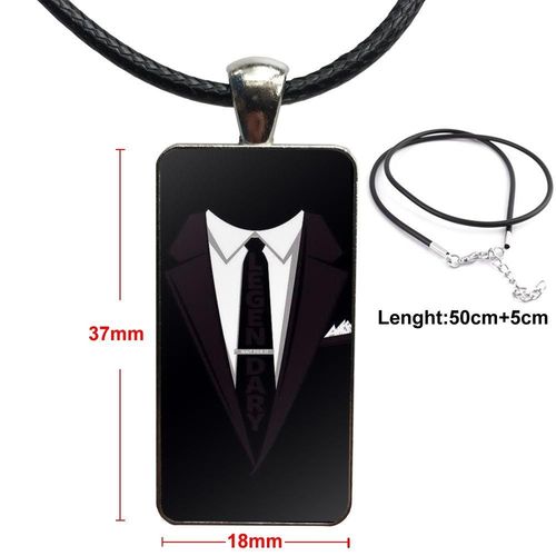 Costume Noir Mystre Homme Pour Filles, Cadeau Fait  La Main, Cabochon En Verre, Pendentif, Collier Rectangulaire,  La Mode