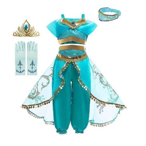Costumes Reine Des Neiges Elsa Et Anna Pour Filles, Robe De Princesse Jasmine Frozen, Vtements Pour Enfants, Robe De Rhpour Enfants, Fte De Carnaval, 2024-5-6t(Tag 130)-Jasmine Dress Setb