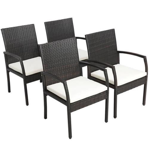 Costway 4 Fauteuils De Jardin xterieur Avec Coussins Pour Trrasse En Rotin Pe Fauteuils D'appoint Pour Salon De Jardin Marron