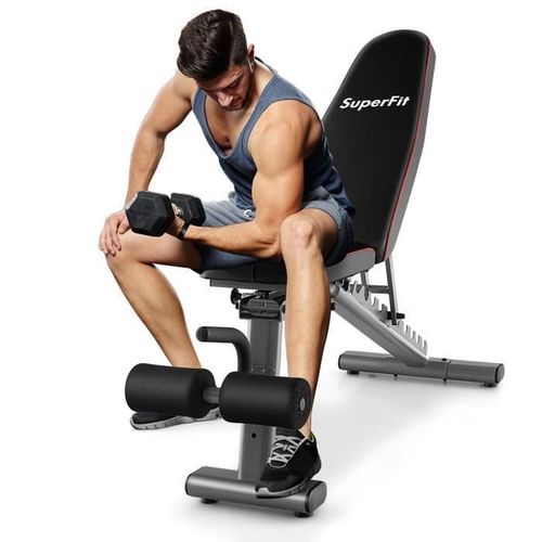Costway Banc De Musculation Abdominaux Dossier Inclin 10 Positions, 3 Positions De Sige Et 5 Positions De Pieds Avec 2 Roues 300kg