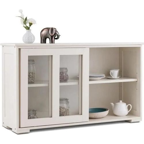 Buffet Cuisine 140 Cm 4 Portes 2 Tiroirs Blanc Style Contemporain Rangement Repas Café Bar