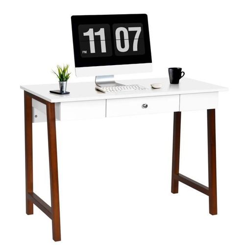 Costway Bureau Informatique 103 X 50 X 76,5cm Table En Bois Avec Grand Plan De Travail , Tiroir Charge 54kg Moderne