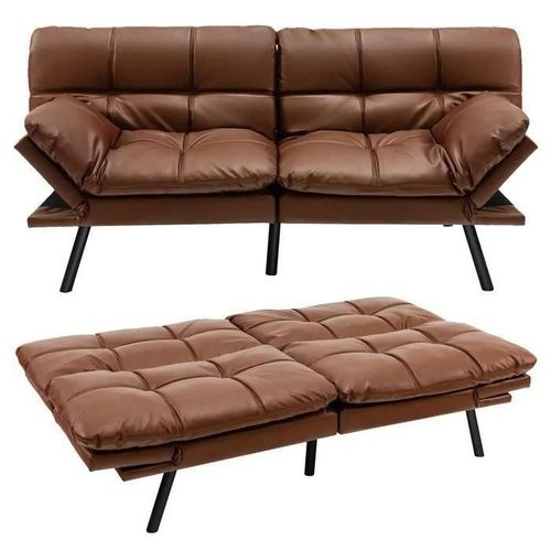 Costway Canap Convertible 3 Place, Canap-Lit Futon , Dossier Et Accoudoirs Rglables - Surface De Couchage 182 X 106,5 Cm Marron