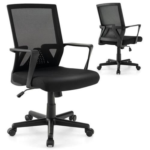 Costway Chaise De Bureau Pivotante Avec Soutien Lombaire Et Dossier  Bascule, Fauteuil Ergonomique En Maille Avec Accoudoirs, Noir