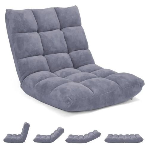 Costway Chaise De Sol Pliable - Dossier Inclinable Sur 14 Positions, Coussin De Sol Pour Lecture, Yoga, Mditation Gris