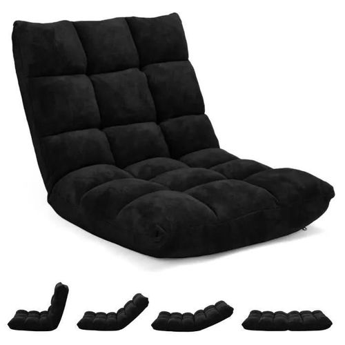 Costway Chaise De Sol Pliable - Dossier Inclinable Sur 14 Positions, Coussin De Sol Pour Lecture, Yoga, Mditation Noir