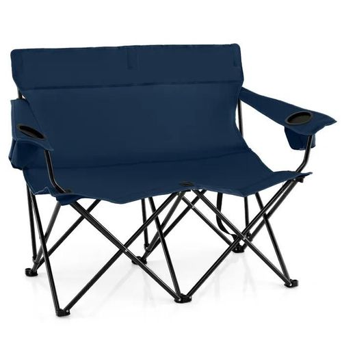 Costway Chaise Pliable De Jardin 2 Places, Porte-Gobelets, Sac De Transport, Pour Camping Plage Pche Voyage, Charge 300 Kg, Bleu