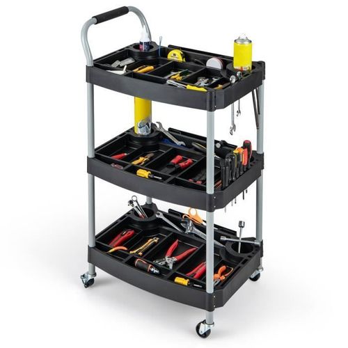 Costway Chariot  Outils 3 Niveaux-4 Roues Universelles,2 Freins-Poigne En Eponge Confortable-Garage, Atelier, Salon De Beaut