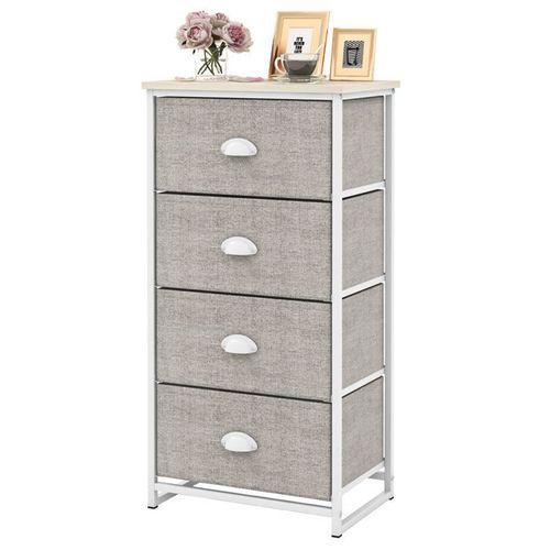 Costway Commode 3 Tiroirs En Tissu, Avec Cadre En Mtal, Pliants, Pour Chambre, Entre, Salon, Couloir, 45 X 30 X 94 Cm, Gris