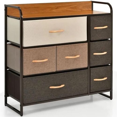 Costway Commode  7 Tiroirs En Tissu Meuble De Rangement 80 X 29 X 79 Cm (L X L X H ) Structure En Acier Robuste