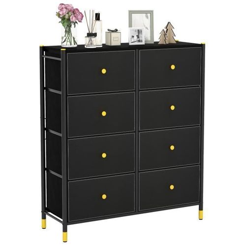 Costway Commode Meuble De Rangement - 8 Tiroirs Pliables En Tissu, Poigne En Bois, Cadre En Mtal, Pieds Rglables - Salon, Chambre