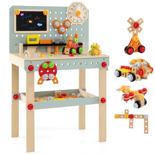 COSTWAY tabli d'Outils Enfants 3 Ans+ avec 33 Elments, Jouets d'Imitation en Bois 54 x 30 x 83 cm (L x l x H)