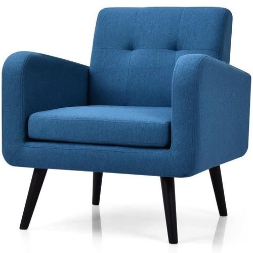 Costway Fauteuil D'appoint Rembourre Moderne Du Milieu Du Sicle, Pieds En Bois D'hva, 71x73,5x82,5 Cm, Charge Max. 120kg, Bleu