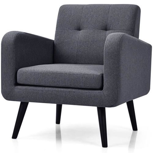 Costway Fauteuil D'appoint Rembourre Moderne Du Milieu Du Sicle, Pieds En Bois D'hva, 71x73,5x82,5 Cm, Charge Max. 120kg, Gris