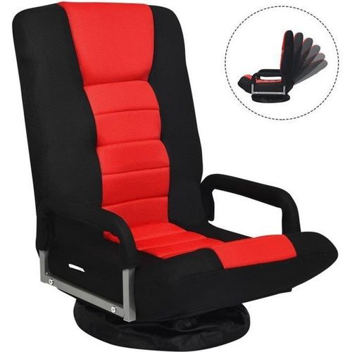 Costway Fauteuil Pliable De Sol, Dossier Rglable Sur 6 Positions Et Base Pivotante  360, Cadre En Fer Robuste Rouge