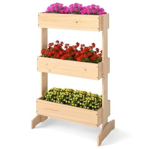 Costway Jardinire Surleve Vertical En Bois Pin  3 Niveaux, 3 Bacs  Fleurs, Pour Intrieur Extrieur, Support De Pot De Fleurs