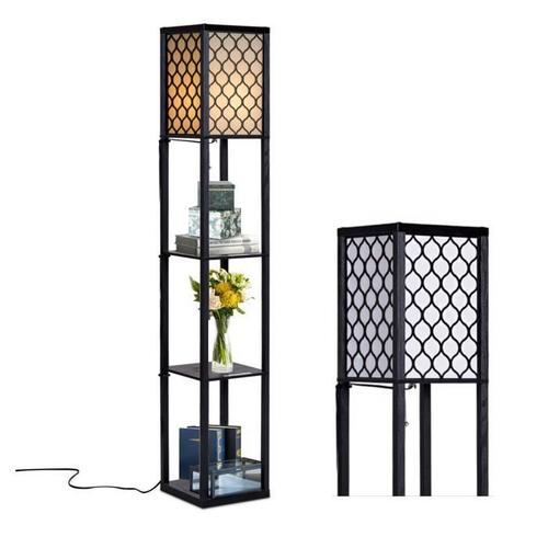 Costway Lampadaire Salon Sur Pied 1,6m Lampe  3 Etagres De Stockage En Bois Design Scandinave Pour Chambre 60w Ampoule Non-Inclus