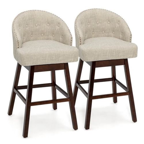 Costway Lot De 2 Chaises De Bar Pivotantes, 55 X 53 X 105 Cm, Avec Dossier Rembourr, Pieds En Bois D'hva, Charge Max.160kg, Beige