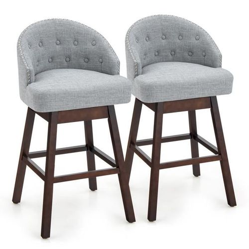 Costway Lot De 2 Chaises De Bar Pivotantes, 55 X 53 X 105 Cm, Avec Dossier Rembourr, Pieds En Bois D'hva, Charge Max.160kg, Gris