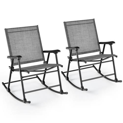 Costway Lot De 2 Chaises Fauteuils  Bascule De Jardin Pliables En Textilne - Cadre En Mtal, Boucle De Fixation - Charge 150kg