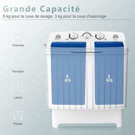 COSTWAY Mini Machine à Laver avec Essorage 3KG Lavage 5KG à Double Cuve Minuterie Tuyau de