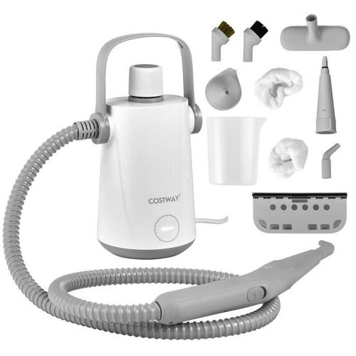 COSTWAY Nettoyeur  Vapeur  Main Portable 1000W Rservoir d'Eau 300 ml 10 Accessoires Temprature  95C Pression 3 Bar Gris+Blanc