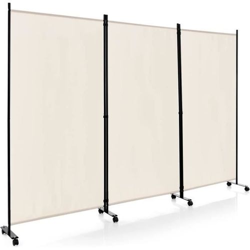 Costway Paravent  Roulette, Brise Vue 3 Panneaux Pliable Dtachables 262 X 180 Cm Cloison De Sparation, Protger Prive, Blanc